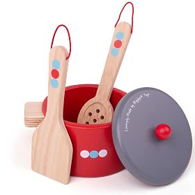 Bigjigs Toys Set di stoviglie in legno a pois, Bigjigs Toys
