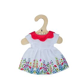 Bigjigs Toys Vestito bianco floreale con colletto rosso per bambola 25 cm