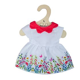 Bigjigs Toys Vestito bianco floreale con colletto rosso per bambola 38 cm