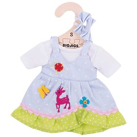 Bigjigs Toys Vestito blu a pois con cervo per bambola 28 cm