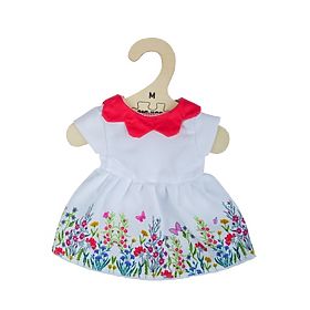 Bigjigs Toys Vestito floreale bianco con colletto rosso per bambola 34 cm