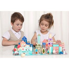 Blocchi educativi in legno città con base 115 pezzi ECOTOYS