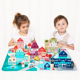 Blocchi educativi in legno città tappetino 121 pezzi ECOTOYS