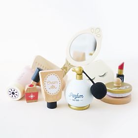 Borsa cosmetica con accessori in legno
