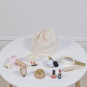 Borsa cosmetica con accessori in legno