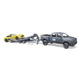 Bruder Auto fuoristrada RAM con auto sportiva e figurina, Bruder