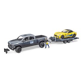 Bruder Auto fuoristrada RAM con auto sportiva e figurina, Bruder