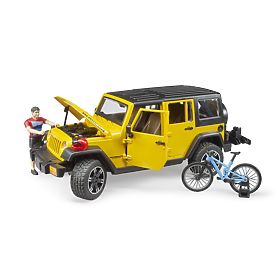 Bruder Jeep Wrangler Rubicon con ciclista e bicicletta