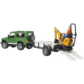 Bruder LAND ROVER + trasportatore, miniescavatore JCB