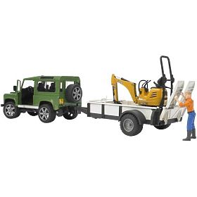 Bruder LAND ROVER + trasportatore, miniescavatore JCB
