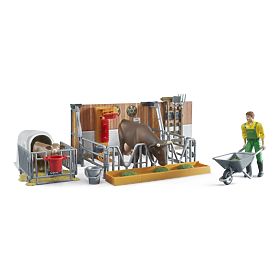 Bruder Stalla per bovini con figurine e accessori, Bruder