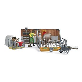Bruder Stalla per bovini con figurine e accessori