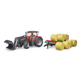 Bruder Trattore Case IH Optum 300 CVX con caricatore frontale e trasportatore per balle