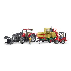 Bruder Trattore Case IH Optum 300 CVX con caricatore frontale e trasportatore per balle