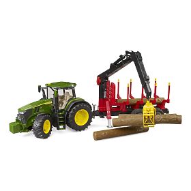Bruder Trattore John Deere 7R 350 con rimorchio posteriore e 4 tronchi
