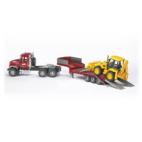 Camion Bruder MACK Granit con rimorchio e trattore JCB