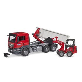 Camion Bruder MAN TGS con container e caricatore Schäffer Hoflader