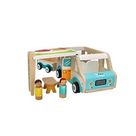 Caravan in legno con rimorchio e accessori