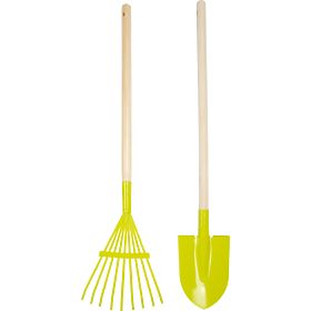 Carriola a piede piccolo con attrezzi da giardino