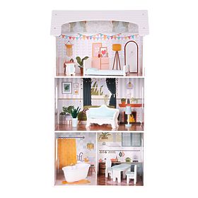 Casa delle bambole Alice 3 piani 4 stanze set 9 mobili ECOTOYS