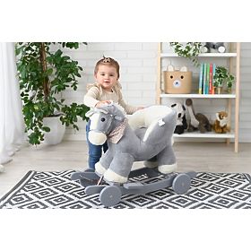 Cavallo a dondolo grigio con seggiolino e ruote