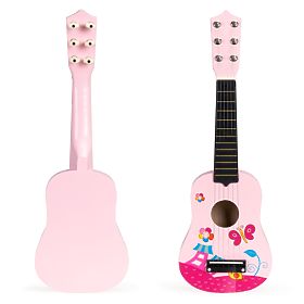 Chitarra per bambini in legno corde metalliche plettro rosa ECOTOYS, EcoToys