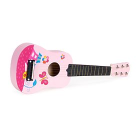 Chitarra per bambini in legno corde metalliche plettro rosa ECOTOYS, EcoToys