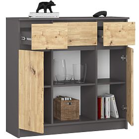 CREDENZA K100 2D 3SZ 1P PK GRAFITE GRIGIO / ROVERE ARTIGIANO