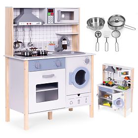 Cucina in legno per bambini suoni LED forno lavatrice accessori da cucina ECOTOYS, EcoToys