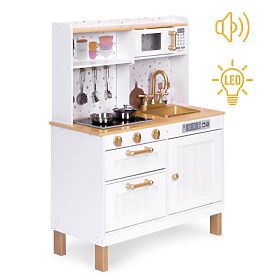 Cucina per bambini con suoni e LED, grande, in legno, armadietti apribili, 7 accessori ECOTOYS