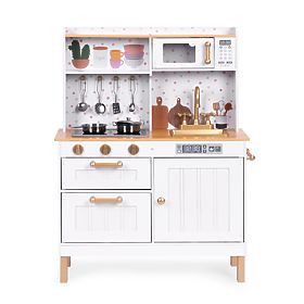 Cucina per bambini con suoni e LED, grande, in legno, armadietti apribili, 7 accessori ECOTOYS