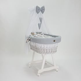 Culla in vimini bianca con accessori per neonati - Animali del bosco