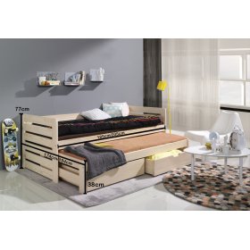 Letto per bambini con letto aggiuntivo e barriera Praktik - naturale, Ourbaby