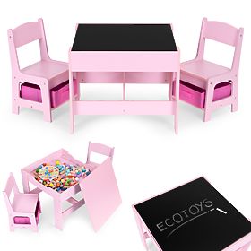Set di mobili per bambini tavolo + 2 sedie lavagna rosa ECOTOYS, EcoToys