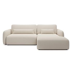 Divano angolare letto Mossa con spazio di stoccaggio, destro, beige chiaro, forme arrotondate