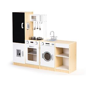 Cucina in legno per bambini con segmenti separati, pannello XXL + LED ECOTOYS