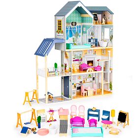 Grande casa delle bambole in legno 138 cm Residenza Maya 28 pezzi ECOTOYS