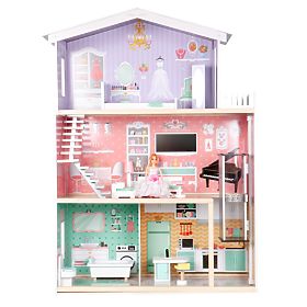 Grande casa delle bambole in legno con ascensore e mobili ECOTOYS