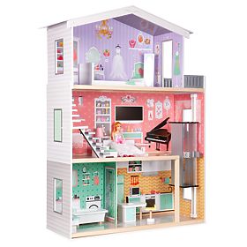 Grande casa delle bambole in legno con ascensore e mobili ECOTOYS