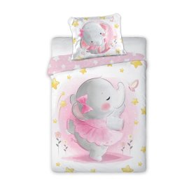 Biancheria da letto per bambini 135x100 + 60x40 cm Elefante rosa, Faro