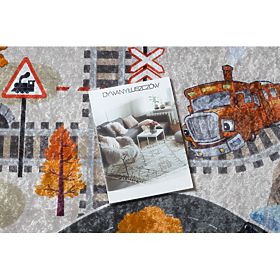 JUNIOR 51986.803 tappetino lavabile Binari, locomotiva per bambini antiscivolo - grigio, F.H.Kabis