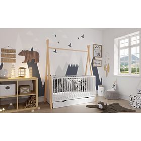 Lettino bimbo Teepee 140x70 cm (L) - bianco / naturale, Pietrus