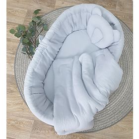 Culla in vimini con accessori per neonati - grigia
