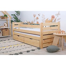 Letto per bambini con letto estraibile e barriera Praktik - naturale (2), Ourbaby®