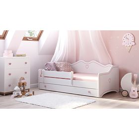 Letto per bambini EMMA con cassetto e barriera 160x80 rosa