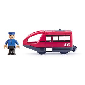 Locomotiva rossa con macchinista a batteria, Woodyland Woody