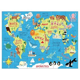 Mudpuppy Puzzle Mappa del mondo in sacchetto di stoffa 36 pezzi, Mudpuppy
