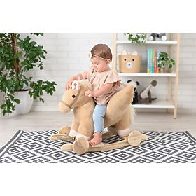 Pegaso a Dondolo Beige con Sedile e Ruote, AdamToys