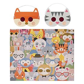 Petit Collage Puzzle animali 100 pezzi con occhiali 3D, Petit Collage