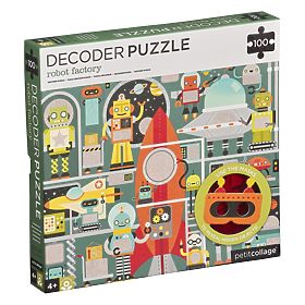 Petit Collage Puzzle robot 100 pezzi con occhiali 3D, Petit Collage